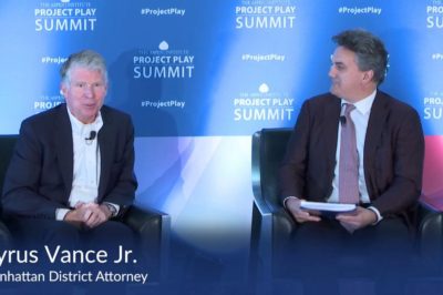 Whole Child Sports co-founder Luis Fernando Llosa interviews Manhattan DA Cy Vance for the Aspen Institute's 2018 Project Play Summit at The Knight Foundation Washington, D.C.
